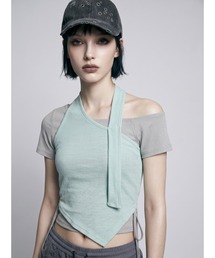 【TAJEN:T】HALTERNECK × ONE SHOULDER LAYERED TOPS/ホルターネック×ワンショルダーレイヤードトップス
