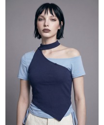 TAJEN:T（タジェント）の「【TAJEN:T】HALTERNECK × ONE SHOULDER LAYERED TOPS/ホルターネック×ワンショルダーレイヤードトップス（Tシャツ/カットソー）」