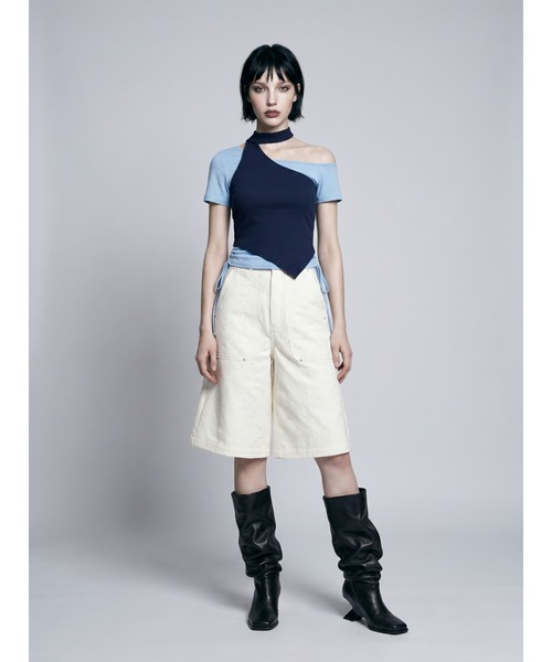 TAJEN:T(タジェント)の「【TAJEN:T】HALTERNECK × ONE SHOULDER LAYERED TOPS/ホルターネック×ワンショルダーレイヤードトップス(Tシャツ/カットソー・レディース・ホワイト/グレー/サックスブルー・1/2)」の5枚目の写真