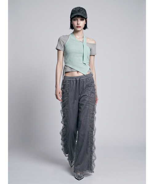 TAJEN:T(タジェント)の「【TAJEN:T】HALTERNECK × ONE SHOULDER LAYERED TOPS/ホルターネック×ワンショルダーレイヤードトップス(Tシャツ/カットソー・レディース・ホワイト/グレー/サックスブルー・1/2)」の12枚目の写真