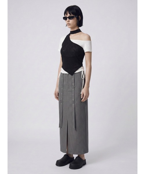 TAJEN:T(タジェント)の「【TAJEN:T】HALTERNECK × ONE SHOULDER LAYERED TOPS/ホルターネック×ワンショルダーレイヤードトップス(Tシャツ/カットソー・レディース・ホワイト/グレー/サックスブルー・1/2)」の20枚目の写真