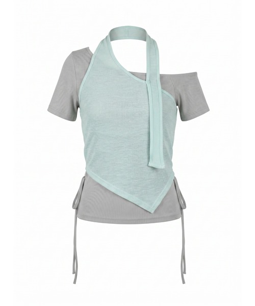 TAJEN:T(タジェント)の「【TAJEN:T】HALTERNECK × ONE SHOULDER LAYERED TOPS/ホルターネック×ワンショルダーレイヤードトップス(Tシャツ/カットソー・レディース・ホワイト/グレー/サックスブルー・1/2)」の16枚目の写真