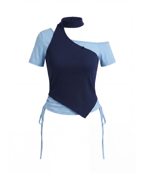 TAJEN:T(タジェント)の「【TAJEN:T】HALTERNECK × ONE SHOULDER LAYERED TOPS/ホルターネック×ワンショルダーレイヤードトップス(Tシャツ/カットソー・レディース・ホワイト/グレー/サックスブルー・1/2)」の10枚目の写真