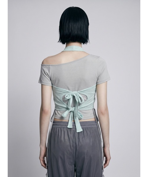 TAJEN:T(タジェント)の「【TAJEN:T】HALTERNECK × ONE SHOULDER LAYERED TOPS/ホルターネック×ワンショルダーレイヤードトップス(Tシャツ/カットソー・レディース・ホワイト/グレー/サックスブルー・1/2)」の14枚目の写真