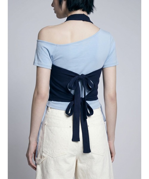 TAJEN:T(タジェント)の「【TAJEN:T】HALTERNECK × ONE SHOULDER LAYERED TOPS/ホルターネック×ワンショルダーレイヤードトップス(Tシャツ/カットソー・レディース・ホワイト/グレー/サックスブルー・1/2)」の8枚目の写真