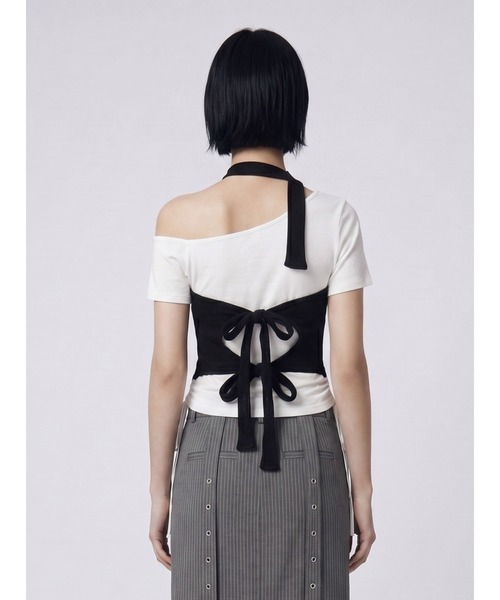 TAJEN:T(タジェント)の「【TAJEN:T】HALTERNECK × ONE SHOULDER LAYERED TOPS/ホルターネック×ワンショルダーレイヤードトップス(Tシャツ/カットソー・レディース・ホワイト/グレー/サックスブルー・1/2)」の22枚目の写真