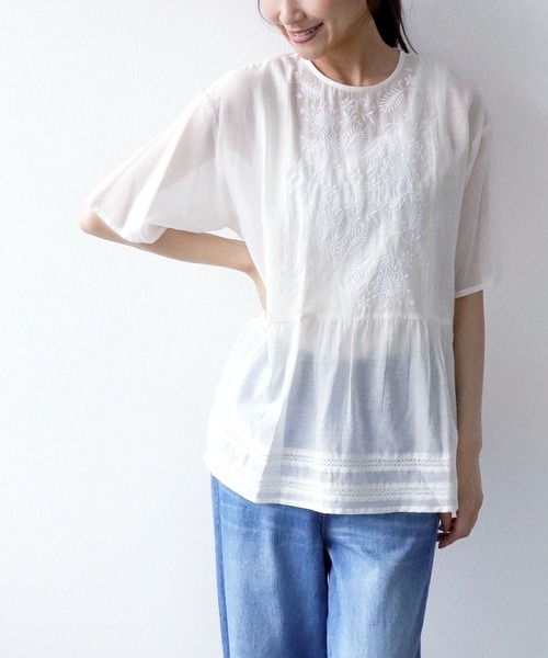 Jines(ジネス)の「インドボイル刺繍ブラウス(シャツ/ブラウス・レディース・ブラック/ホワイト・38)」の1枚目の写真
