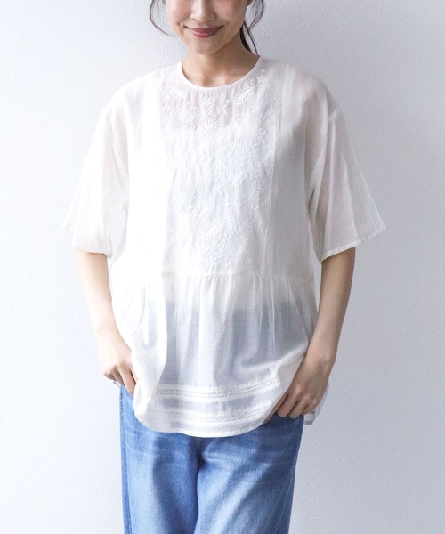 Jines(ジネス)の「インドボイル刺繍ブラウス(シャツ/ブラウス・レディース・ブラック/ホワイト・38)」の4枚目の写真
