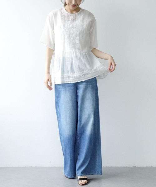 Jines(ジネス)の「インドボイル刺繍ブラウス(シャツ/ブラウス・レディース・ブラック/ホワイト・38)」の6枚目の写真