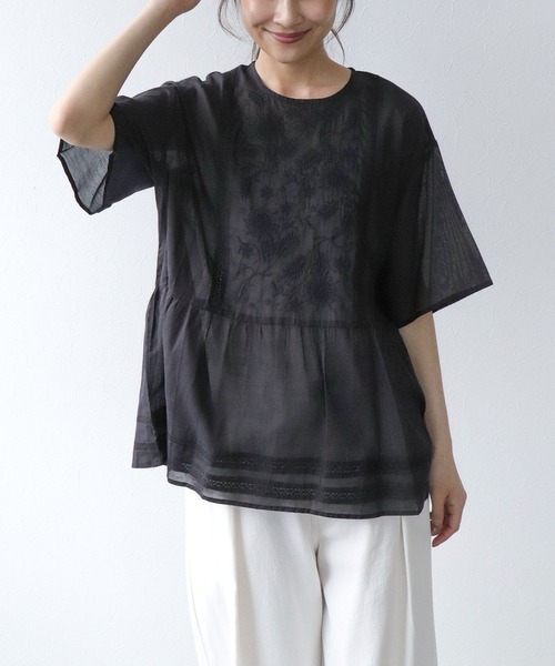Jines(ジネス)の「インドボイル刺繍ブラウス(シャツ/ブラウス・レディース・ブラック/ホワイト・38)」の9枚目の写真
