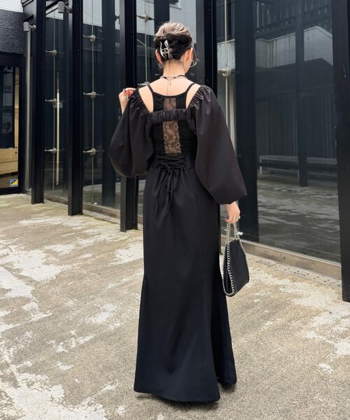 Mavie..7(メヴィセットゥ)の「【Mavie..7】バックスクエアレースブラトップ(キャミソール・レディース・ブラック/オフホワイト・FREE)」の9枚目の写真
