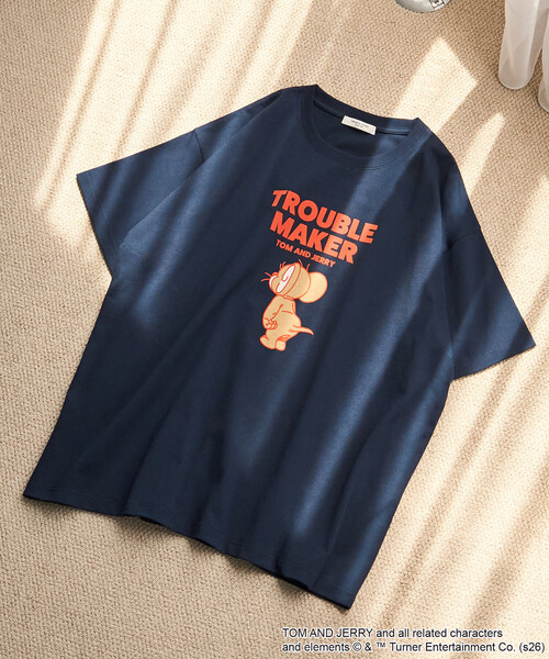 FREAK'S STORE（フリークスストア）の「限定展開　TOM AND JERRY/トムとジェリー フロッキー ロゴ 半袖 Tシャツ（Tシャツ/カットソー・レディース・ネイビー/ピンク/ブラウン/ブラック/ライトグレー/ナチュラル・ﾌﾘ-）」の10枚目の写真