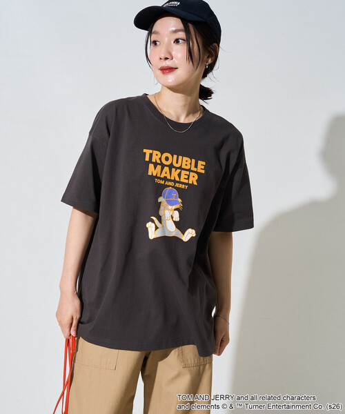 FREAK'S STORE（フリークスストア）の「限定展開　TOM AND JERRY/トムとジェリー フロッキー ロゴ 半袖 Tシャツ（Tシャツ/カットソー・レディース・ネイビー/ピンク/ブラウン/ブラック/ライトグレー/ナチュラル・ﾌﾘ-）」の18枚目の写真