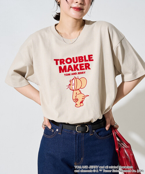 FREAK'S STORE（フリークスストア）の「限定展開　TOM AND JERRY/トムとジェリー フロッキー ロゴ 半袖 Tシャツ（Tシャツ/カットソー・レディース・ネイビー/ピンク/ブラウン/ブラック/ライトグレー/ナチュラル・ﾌﾘ-）」の21枚目の写真