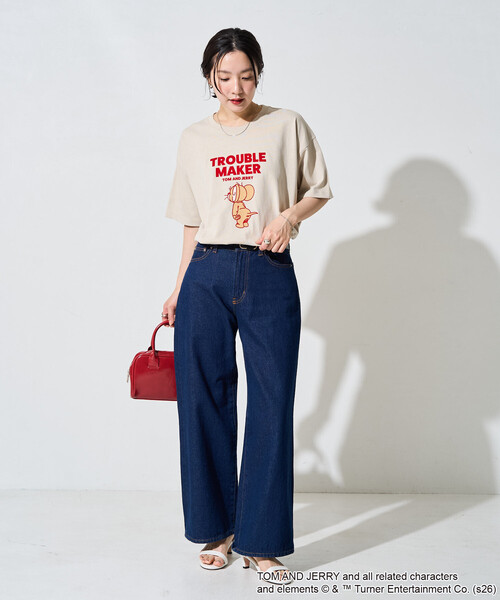 FREAK'S STORE（フリークスストア）の「限定展開　TOM AND JERRY/トムとジェリー フロッキー ロゴ 半袖 Tシャツ（Tシャツ/カットソー・レディース・ネイビー/ピンク/ブラウン/ブラック/ライトグレー/ナチュラル・ﾌﾘ-）」の22枚目の写真