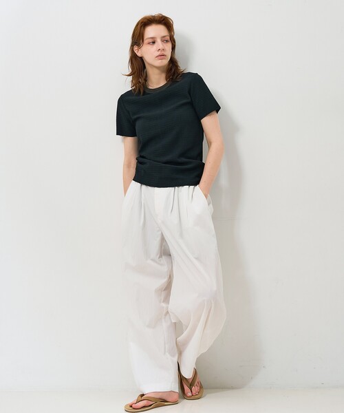NOMINE(ノミネ)の「楊柳シボ感 リンガーTシャツ / 半袖 リブ切替 クロップド丈(Tシャツ/カットソー・レディース・ネイビー/ホワイト/ブラック系その他/ブルー/ブラック系その他2・フリー)」の9枚目の写真