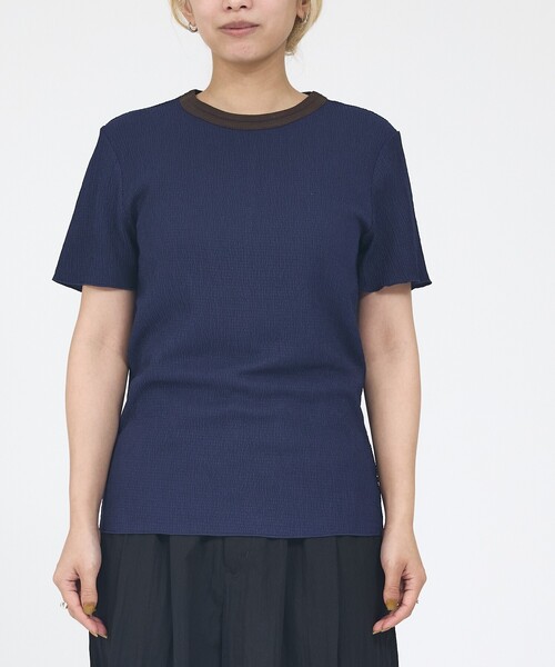 NOMINE(ノミネ)の「楊柳シボ感 リンガーTシャツ / 半袖 リブ切替 クロップド丈(Tシャツ/カットソー・レディース・ネイビー/ホワイト/ブラック系その他/ブルー/ブラック系その他2・フリー)」の18枚目の写真