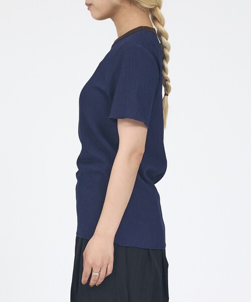 NOMINE(ノミネ)の「楊柳シボ感 リンガーTシャツ / 半袖 リブ切替 クロップド丈(Tシャツ/カットソー・レディース・ネイビー/ホワイト/ブラック系その他/ブルー/ブラック系その他2・フリー)」の19枚目の写真