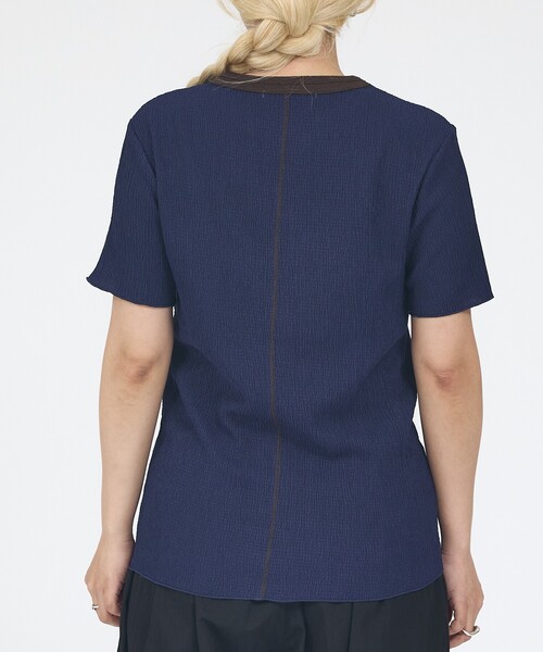 NOMINE(ノミネ)の「楊柳シボ感 リンガーTシャツ / 半袖 リブ切替 クロップド丈(Tシャツ/カットソー・レディース・ネイビー/ホワイト/ブラック系その他/ブルー/ブラック系その他2・フリー)」の20枚目の写真