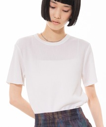 楊柳シボ感 リンガーTシャツ / 半袖 リブ切替 クロップド丈