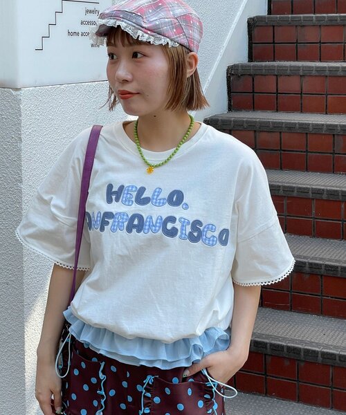 HELLO.SANFRANCISCO(ハローサンフランシスコ)の「【HELLO.SANFRANCISCO/ハローサンフランシスコ】裾フリルドロストTシャツ(Tシャツ/カットソー・レディース・ホワイト/イエロー/ピンク・ONE SIZE)」の2枚目の写真