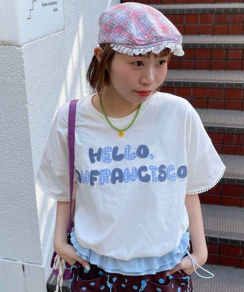 HELLO.SANFRANCISCO(ハローサンフランシスコ)の「【HELLO.SANFRANCISCO/ハローサンフランシスコ】裾フリルドロストTシャツ(Tシャツ/カットソー・レディース・ホワイト/イエロー/ピンク・ONE SIZE)」の4枚目の写真