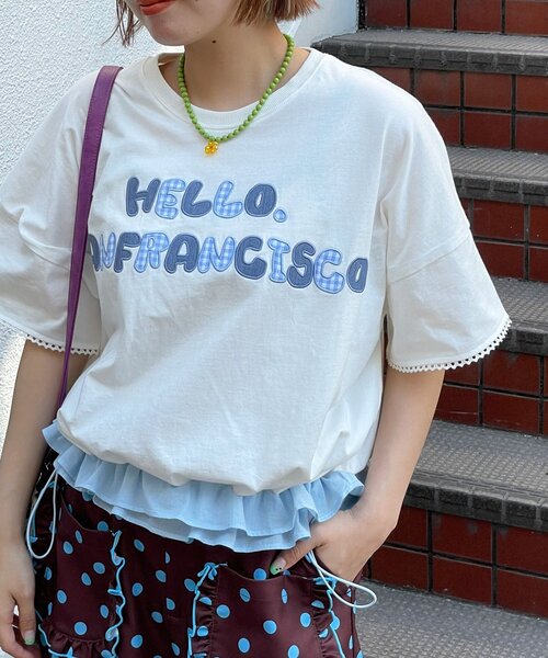 HELLO.SANFRANCISCO(ハローサンフランシスコ)の「【HELLO.SANFRANCISCO/ハローサンフランシスコ】裾フリルドロストTシャツ(Tシャツ/カットソー・レディース・ホワイト/イエロー/ピンク・ONE SIZE)」の5枚目の写真