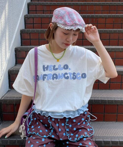 HELLO.SANFRANCISCO(ハローサンフランシスコ)の「【HELLO.SANFRANCISCO/ハローサンフランシスコ】裾フリルドロストTシャツ(Tシャツ/カットソー・レディース・ホワイト/イエロー/ピンク・ONE SIZE)」の6枚目の写真