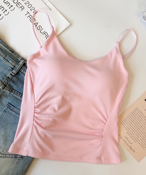Lace Ladies(レースレディース)の「Vネック 細ストラップ ベーシック カップ付き キャミソール(キャミソール・レディース・ブルー/ホワイト/グリーン/ピンク/ブラック/グレー・FREE)」の6枚目の写真