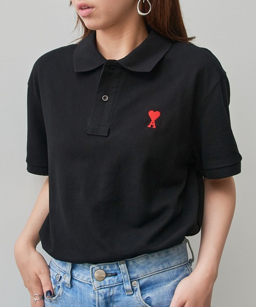 SETUP7（セットアップセブン）の「【AMI PARIS】AMI PK HALF POLO-SHIRTS（ポロシャツ・メンズ・ブラック/ホワイト・S/M/L/XL）」の2枚目の写真