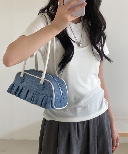 HALEY PESCA(ヘーリーペスカ)の「HALEY PESCA/パイピングデザインフリルショルダーバッグ(ハンドバッグ・レディース・ブラック/ブルー系2/ブルー系1/レッド・FREE)」の3枚目の写真