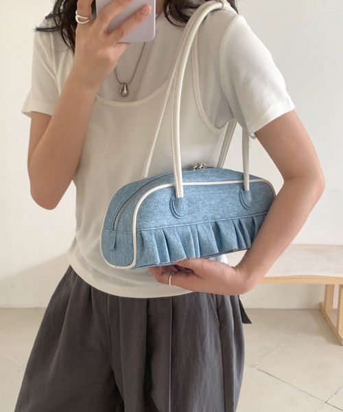 HALEY PESCA(ヘーリーペスカ)の「HALEY PESCA/パイピングデザインフリルショルダーバッグ(ハンドバッグ・レディース・ブラック/ブルー系2/ブルー系1/レッド・FREE)」の13枚目の写真