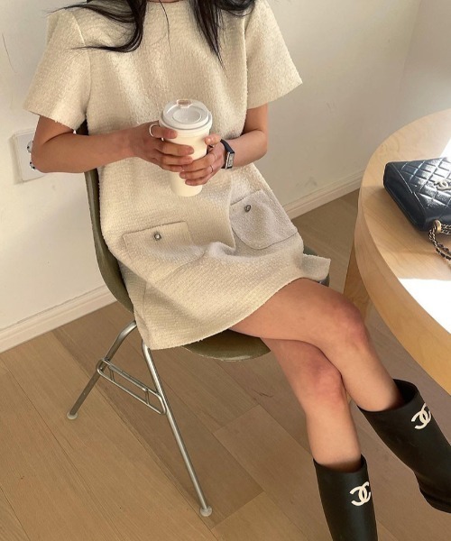 FAVORITO（ファヴォリート）の「ツイードワンピース（ワンピース・レディース・ピンク/ベージュ/ブラック・F）」の16枚目の写真