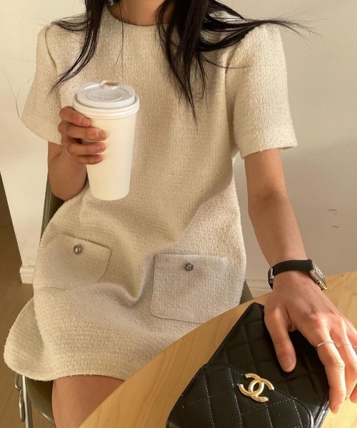 FAVORITO（ファヴォリート）の「ツイードワンピース（ワンピース・レディース・ピンク/ベージュ/ブラック・F）」の13枚目の写真