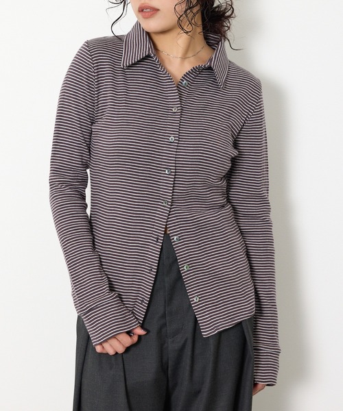 THROW by SLY(スローバイスライ)の「MillerxTHROW SHTHROW ミラースローシャツ 夏服 秋服(シャツ/ブラウス・レディース・ブラウン系その他2/パープル系その他・FREE)」の1枚目の写真