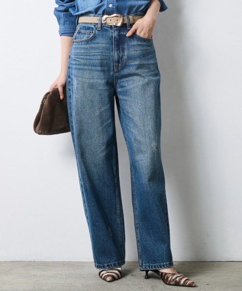 CHIC STYLE(シックスタイル)の「綿100%ワイドストレートデニムパンツ<大きいサイズ有>シックスタイル(その他パンツ・レディース・ネイビー系/ブルー系・73/84/80/76/106/98/96/92/88)」の5枚目の写真