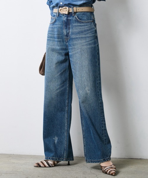CHIC STYLE(シックスタイル)の「綿100%ワイドストレートデニムパンツ<大きいサイズ有>シックスタイル(その他パンツ・レディース・ネイビー系/ブルー系・73/84/80/76/106/98/96/92/88)」の6枚目の写真
