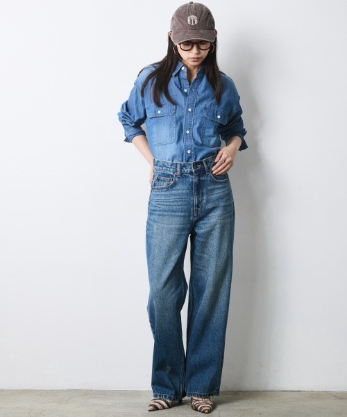 CHIC STYLE(シックスタイル)の「綿100%ワイドストレートデニムパンツ<大きいサイズ有>シックスタイル(その他パンツ・レディース・ネイビー系/ブルー系・73/84/80/76/106/98/96/92/88)」の20枚目の写真