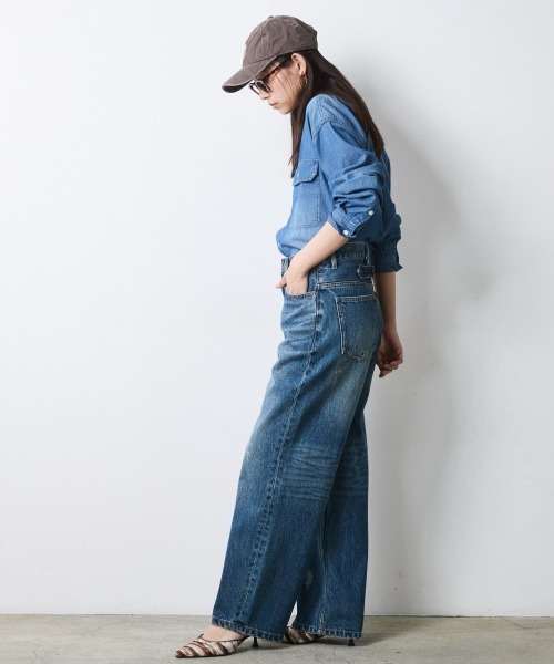 CHIC STYLE(シックスタイル)の「綿100%ワイドストレートデニムパンツ<大きいサイズ有>シックスタイル(その他パンツ・レディース・ネイビー系/ブルー系・73/84/80/76/106/98/96/92/88)」の21枚目の写真