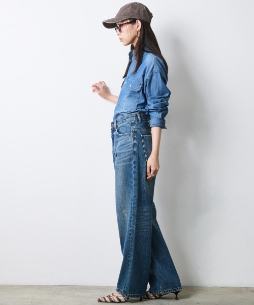 CHIC STYLE(シックスタイル)の「綿100%ワイドストレートデニムパンツ<大きいサイズ有>シックスタイル(その他パンツ・レディース・ネイビー系/ブルー系・73/84/80/76/106/98/96/92/88)」の22枚目の写真