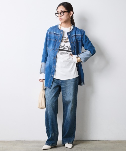 CHIC STYLE(シックスタイル)の「綿100%ワイドストレートデニムパンツ<大きいサイズ有>シックスタイル(その他パンツ・レディース・ネイビー系/ブルー系・73/84/80/76/106/98/96/92/88)」の8枚目の写真