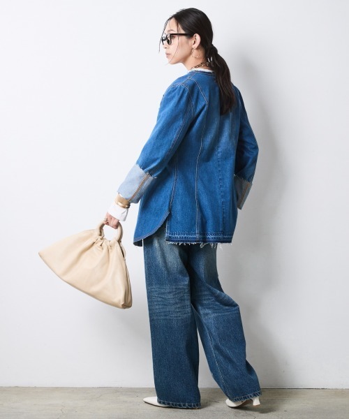 CHIC STYLE(シックスタイル)の「綿100%ワイドストレートデニムパンツ<大きいサイズ有>シックスタイル(その他パンツ・レディース・ネイビー系/ブルー系・73/84/80/76/106/98/96/92/88)」の9枚目の写真