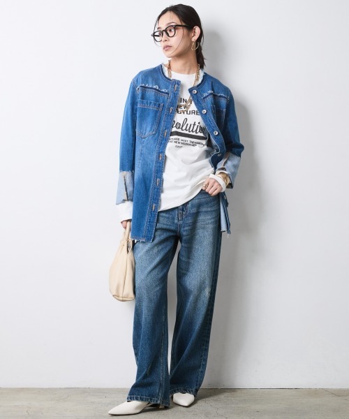 CHIC STYLE(シックスタイル)の「綿100%ワイドストレートデニムパンツ<大きいサイズ有>シックスタイル(その他パンツ・レディース・ネイビー系/ブルー系・73/84/80/76/106/98/96/92/88)」の10枚目の写真