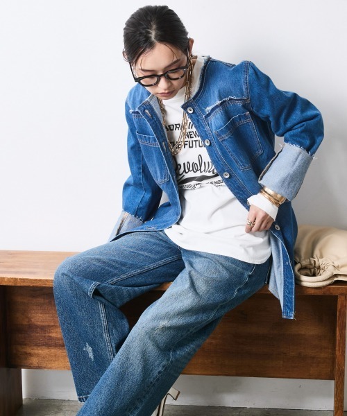 CHIC STYLE(シックスタイル)の「綿100%ワイドストレートデニムパンツ<大きいサイズ有>シックスタイル(その他パンツ・レディース・ネイビー系/ブルー系・73/84/80/76/106/98/96/92/88)」の11枚目の写真