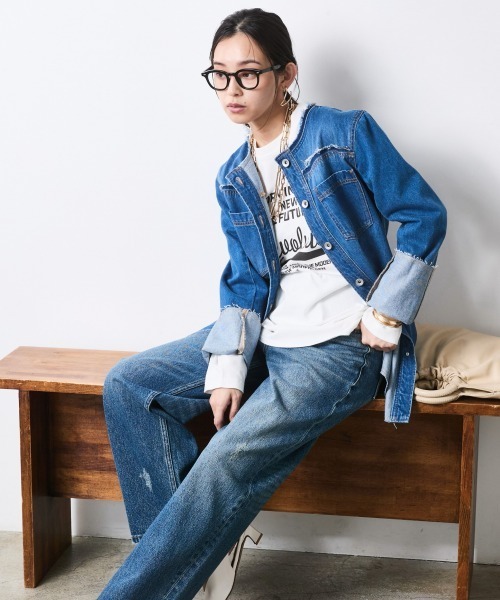 CHIC STYLE(シックスタイル)の「綿100%ワイドストレートデニムパンツ<大きいサイズ有>シックスタイル(その他パンツ・レディース・ネイビー系/ブルー系・73/84/80/76/106/98/96/92/88)」の12枚目の写真