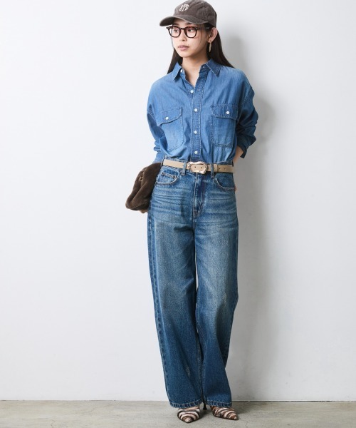 CHIC STYLE(シックスタイル)の「綿100%ワイドストレートデニムパンツ<大きいサイズ有>シックスタイル(その他パンツ・レディース・ネイビー系/ブルー系・73/84/80/76/106/98/96/92/88)」の19枚目の写真