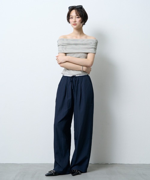 NUJOH(ヌゾ)の「Linen Touch Double Waist Wide Pants / リネンタッチダブルウエストワイドパンツ(その他パンツ・レディース・ネイビー/ブラック・FREE)」の19枚目の写真