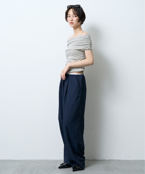 NUJOH(ヌゾ)の「Linen Touch Double Waist Wide Pants / リネンタッチダブルウエストワイドパンツ(その他パンツ・レディース・ネイビー/ブラック・FREE)」の20枚目の写真