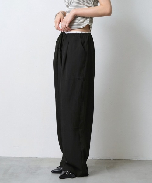 NUJOH(ヌゾ)の「Linen Touch Double Waist Wide Pants / リネンタッチダブルウエストワイドパンツ(その他パンツ・レディース・ネイビー/ブラック・FREE)」の6枚目の写真