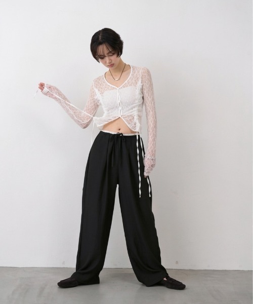 NUJOH(ヌゾ)の「Linen Touch Double Waist Wide Pants / リネンタッチダブルウエストワイドパンツ(その他パンツ・レディース・ネイビー/ブラック・FREE)」の8枚目の写真